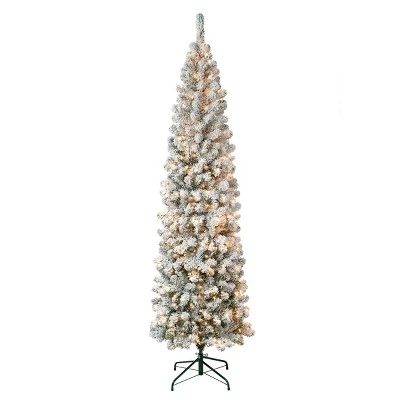 National Tree Company Pre-Lit Pencil Slim Flocked Acacia Hinged Artificial Christmas Tree Clear Lights 6 National Tree Company Pre-Lit Pencil Slim Flocked Acacia Hinged Artificial Christmas Tree Clear Lights - Image 6