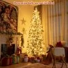 Costway 8FT Pre-Lit Hinged Christmas Tree Snow Flocked w/ 9 Modes Remote Control Lights