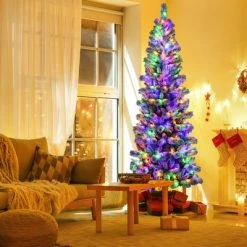 Costway 8FT Pre-Lit Hinged Christmas Tree Snow Flocked w/ 9 Modes Remote Control Lights -Christmas Trees Sales Store unnamed file 2194