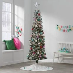 7' Pre-Lit Slim Flocked Alberta Spruce Artificial Christmas Tree Clear Lights - Wondershop™