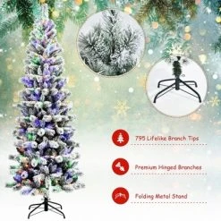 Costway 8FT Pre-Lit Hinged Christmas Tree Snow Flocked w/ 9 Modes Remote Control Lights -Christmas Trees Sales Store unnamed file 2200