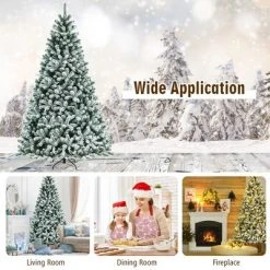 Costway 8ft Pre-lit Snow Flocked Hinged Christmas Tree w/1502 Tips & Metal Stand -Christmas Trees Sales Store unnamed file 2205