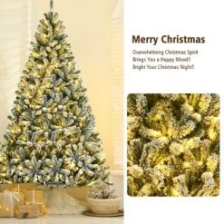 Costway 8ft Pre-lit Snow Flocked Hinged Christmas Tree w/1502 Tips & Metal Stand -Christmas Trees Sales Store unnamed file 2206