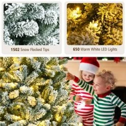 Costway 8ft Pre-lit Snow Flocked Hinged Christmas Tree w/1502 Tips & Metal Stand -Christmas Trees Sales Store unnamed file 2207