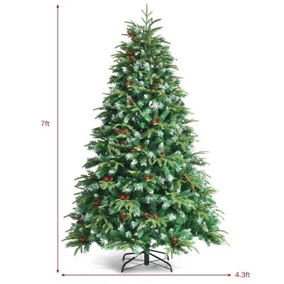 Costway 7ft Pre-Lit Snowy Christmas Hinged Tree 11 Flash Modes w/ 450 Multi-Color Lights 3 Costway 7ft Pre-Lit Snowy Christmas Hinged Tree 11 Flash Modes w/ 450 Multi-Color Lights - Image 3