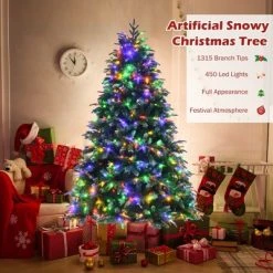 Costway 7ft Pre-Lit Snowy Christmas Hinged Tree 11 Flash Modes w/ 450 Multi-Color Lights 13 Costway 7ft Pre-Lit Snowy Christmas Hinged Tree 11 Flash Modes w/ 450 Multi-Color Lights -Christmas Trees Sales Store unnamed file 2214