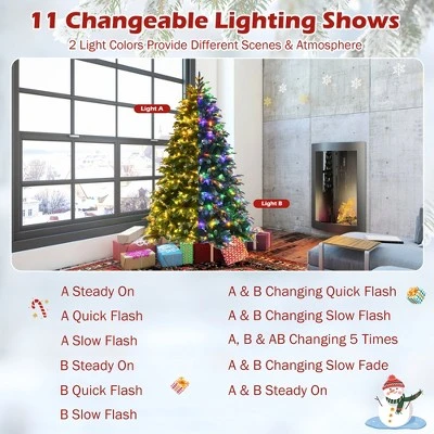 Costway 7ft Pre-Lit Snowy Christmas Hinged Tree 11 Flash Modes w/ 450 Multi-Color Lights 7 Costway 7ft Pre-Lit Snowy Christmas Hinged Tree 11 Flash Modes w/ 450 Multi-Color Lights - Image 7