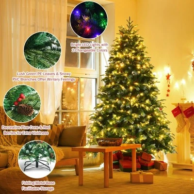Costway 7ft Pre-Lit Snowy Christmas Hinged Tree 11 Flash Modes w/ 450 Multi-Color Lights 8 Costway 7ft Pre-Lit Snowy Christmas Hinged Tree 11 Flash Modes w/ 450 Multi-Color Lights - Image 8