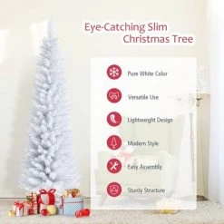 Costway 6ft Unlit Artificial Slim Pencil Christmas Tree with Metal Stand White -Christmas Trees Sales Store unnamed file 2231