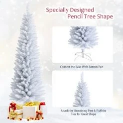 Costway 6ft Unlit Artificial Slim Pencil Christmas Tree with Metal Stand White -Christmas Trees Sales Store unnamed file 2235