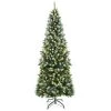 Costway 7ft Pre-lit Artificial Hinged Pencil Christmas Tree Decorated Snow Flocked Tips