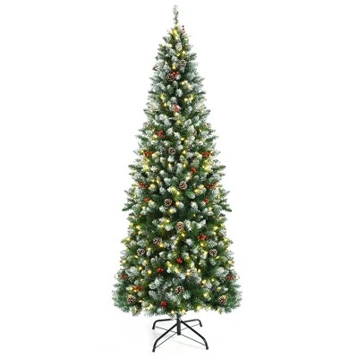 Costway 7ft Pre-lit Artificial Hinged Pencil Christmas Tree Decorated Snow Flocked Tips 1 Costway 7ft Pre-lit Artificial Hinged Pencil Christmas Tree Decorated Snow Flocked Tips