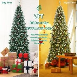 Costway 7ft Pre-lit Artificial Hinged Pencil Christmas Tree Decorated Snow Flocked Tips 14 Costway 7ft Pre-lit Artificial Hinged Pencil Christmas Tree Decorated Snow Flocked Tips -Christmas Trees Sales Store unnamed file 2241