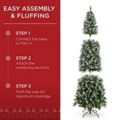 Best Choice Products Pre-Lit Pencil Christmas Tree, Pre-Decorated, Frosted w/ Flocked Tips, Lights, Base -Christmas Trees Sales Store unnamed file 2247