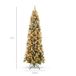 Best Choice Products Pre-Lit Pencil Christmas Tree, Pre-Decorated, Frosted w/ Flocked Tips, Lights, Base -Christmas Trees Sales Store unnamed file 2250
