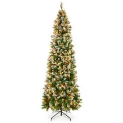 Best Choice Products Pre-Lit Pencil Christmas Tree, Pre-Decorated, Frosted w/ Flocked Tips, Lights, Base -Christmas Trees Sales Store unnamed file 2251