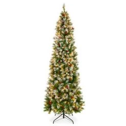 Best Choice Products Pre-Lit Pencil Christmas Tree, Pre-Decorated, Frosted w/ Flocked Tips, Lights, Base -Christmas Trees Sales Store unnamed file 2253