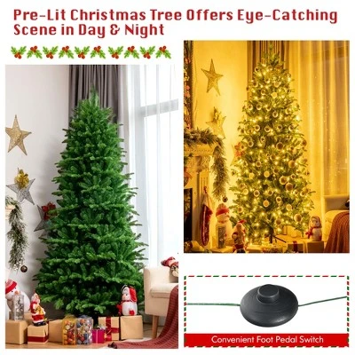 Costway 8FT Pre-Lit Hinged Christmas Tree 3402 PE & PVC Tips w/ 620 Lights & Foot Switch 7 Costway 8FT Pre-Lit Hinged Christmas Tree 3402 PE & PVC Tips w/ 620 Lights & Foot Switch - Image 7
