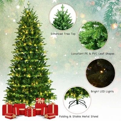 Costway 8FT Pre-Lit Hinged Christmas Tree 3402 PE & PVC Tips w/ 620 Lights & Foot Switch 9 Costway 8FT Pre-Lit Hinged Christmas Tree 3402 PE & PVC Tips w/ 620 Lights & Foot Switch - Image 9