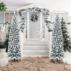Costway 7.5Ft Unlit Hinged Snow Flocked Artificial Pencil Christmas Tree w/ 641 Tips -Christmas Trees Sales Store unnamed file 2266