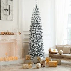 Costway 7.5Ft Unlit Hinged Snow Flocked Artificial Pencil Christmas Tree w/ 641 Tips -Christmas Trees Sales Store unnamed file 2267