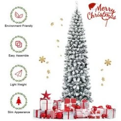 Costway 7.5Ft Unlit Hinged Snow Flocked Artificial Pencil Christmas Tree w/ 641 Tips -Christmas Trees Sales Store unnamed file 2268