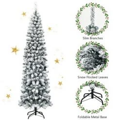 Costway 7.5Ft Unlit Hinged Snow Flocked Artificial Pencil Christmas Tree w/ 641 Tips -Christmas Trees Sales Store unnamed file 2270