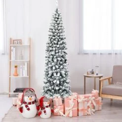 Costway 7.5Ft Unlit Hinged Snow Flocked Artificial Pencil Christmas Tree w/ 641 Tips -Christmas Trees Sales Store unnamed file 2272