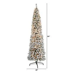 7ft Nearly Natural Pre-Lit Flocked Slim Artificial Christmas Tree Clear Lights