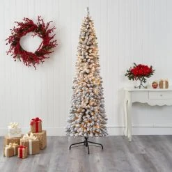 7ft Nearly Natural Pre-Lit Flocked Slim Artificial Christmas Tree Clear Lights -Christmas Trees Sales Store unnamed file 2302