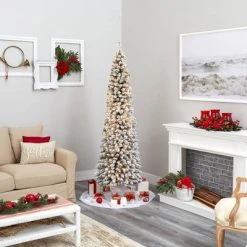 7ft Nearly Natural Pre-Lit Flocked Slim Artificial Christmas Tree Clear Lights -Christmas Trees Sales Store unnamed file 2303