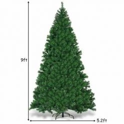 Costway 9Ft Pre-Lit PVC Christmas Tree Hinged 700 LED Lights Green