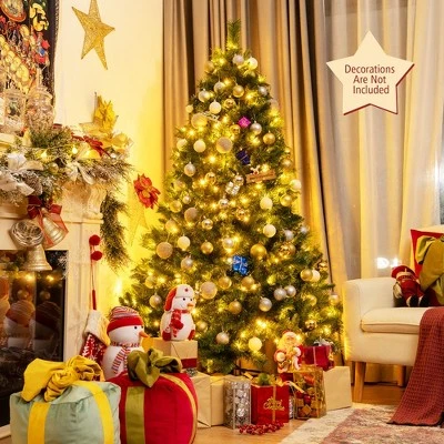 Costway 6ft Pre-Lit Artificial Hinged Christmas Tree w/8 Modes LED Lights and Foot Pedal 1 Costway 6ft Pre-Lit Artificial Hinged Christmas Tree w/8 Modes LED Lights and Foot Pedal