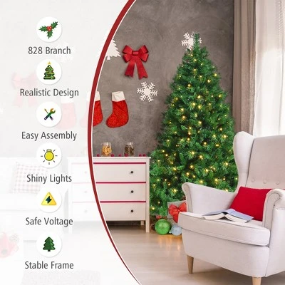 Costway 6ft Pre-Lit Artificial Hinged Christmas Tree w/8 Modes LED Lights and Foot Pedal 6 Costway 6ft Pre-Lit Artificial Hinged Christmas Tree w/8 Modes LED Lights and Foot Pedal - Image 6