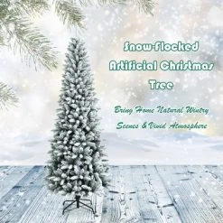 Costway 7.5ft Snow-Flocked Hinged Artificial Christmas Pencil Tree w/ 1189 Mixed Tips -Christmas Trees Sales Store unnamed file 2362