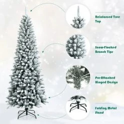 Costway 7.5ft Snow-Flocked Hinged Artificial Christmas Pencil Tree w/ 1189 Mixed Tips -Christmas Trees Sales Store unnamed file 2366