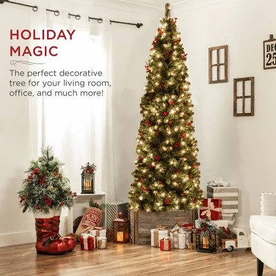 Best Choice Products Pre-Lit Pencil Christmas Tree Pre-Decorated Holiday Accent w/ Base 1 Best Choice Products Pre-Lit Pencil Christmas Tree Pre-Decorated Holiday Accent w/ Base