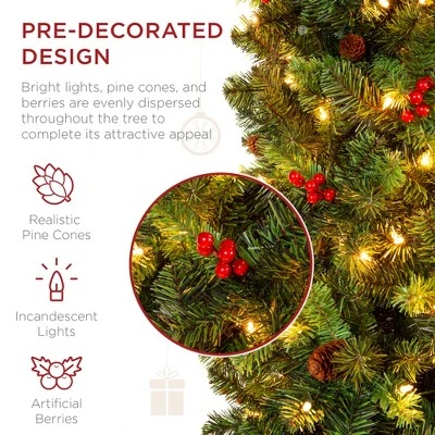 Best Choice Products Pre-Lit Pencil Christmas Tree Pre-Decorated Holiday Accent w/ Base 2 Best Choice Products Pre-Lit Pencil Christmas Tree Pre-Decorated Holiday Accent w/ Base - Image 2