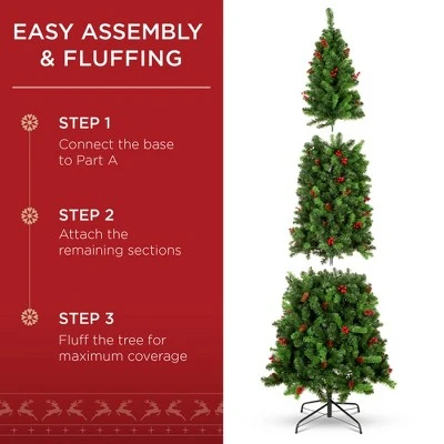 Best Choice Products Pre-Lit Pencil Christmas Tree Pre-Decorated Holiday Accent w/ Base 3 Best Choice Products Pre-Lit Pencil Christmas Tree Pre-Decorated Holiday Accent w/ Base - Image 3