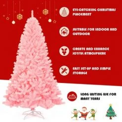 Costway 7.5Ft Hinged Artificial Christmas Tree Full Fir Tree New PVC w/ Metal Stand Pink -Christmas Trees Sales Store unnamed file 2398