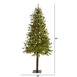 7ft Nearly Natural Pre-Lit LED Wyoming Alpine with Pinecones Artificial Christmas Tree Clear Lights