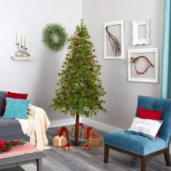 7ft Nearly Natural Pre-Lit LED Wyoming Alpine with Pinecones Artificial Christmas Tree Clear Lights -Christmas Trees Sales Store unnamed file 2406