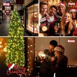 Costway 4.5Ft6.5Ft7.5Ft Pre-lit Hinged Pencil Christmas Tree w/Pine Cones Red Berries & 150250350 Lights -Christmas Trees Sales Store unnamed file 2412