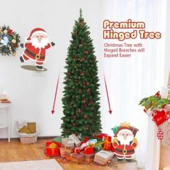 Costway 4.5Ft6.5Ft7.5Ft Pre-lit Hinged Pencil Christmas Tree w/Pine Cones Red Berries & 150250350 Lights -Christmas Trees Sales Store unnamed file 2415