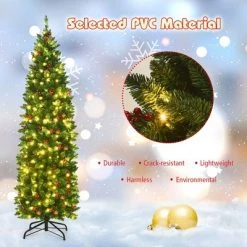 Costway 4.5Ft6.5Ft7.5Ft Pre-lit Hinged Pencil Christmas Tree w/Pine Cones Red Berries & 150250350 Lights -Christmas Trees Sales Store unnamed file 2416