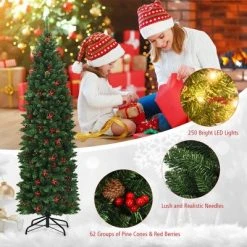 Costway 4.5Ft6.5Ft7.5Ft Pre-lit Hinged Pencil Christmas Tree w/Pine Cones Red Berries & 150250350 Lights -Christmas Trees Sales Store unnamed file 2417