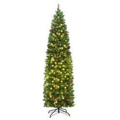 Costway 4.5Ft6.5Ft7.5Ft Pre-lit Hinged Pencil Christmas Tree w/Pine Cones Red Berries & 150250350 Lights -Christmas Trees Sales Store unnamed file 2419