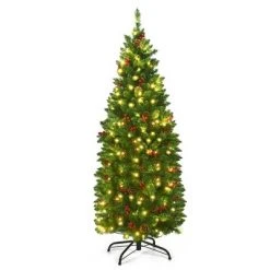 Costway 4.5Ft6.5Ft7.5Ft Pre-lit Hinged Pencil Christmas Tree w/Pine Cones Red Berries & 150250350 Lights -Christmas Trees Sales Store unnamed file 2420