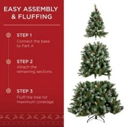 Best Choice Products Pre-Lit Pre-Decorated Holiday Christmas Tree w/ Flocked Tips, Base -Christmas Trees Sales Store unnamed file 2423