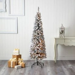 6ft Nearly Natural Pre-Lit Flocked Artificial Christmas Tree Clear Lights -Christmas Trees Sales Store unnamed file 2433